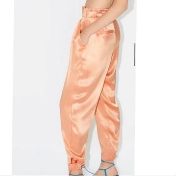 Zara orange tangerine satin effect trousers pants - Picture 2 of 9